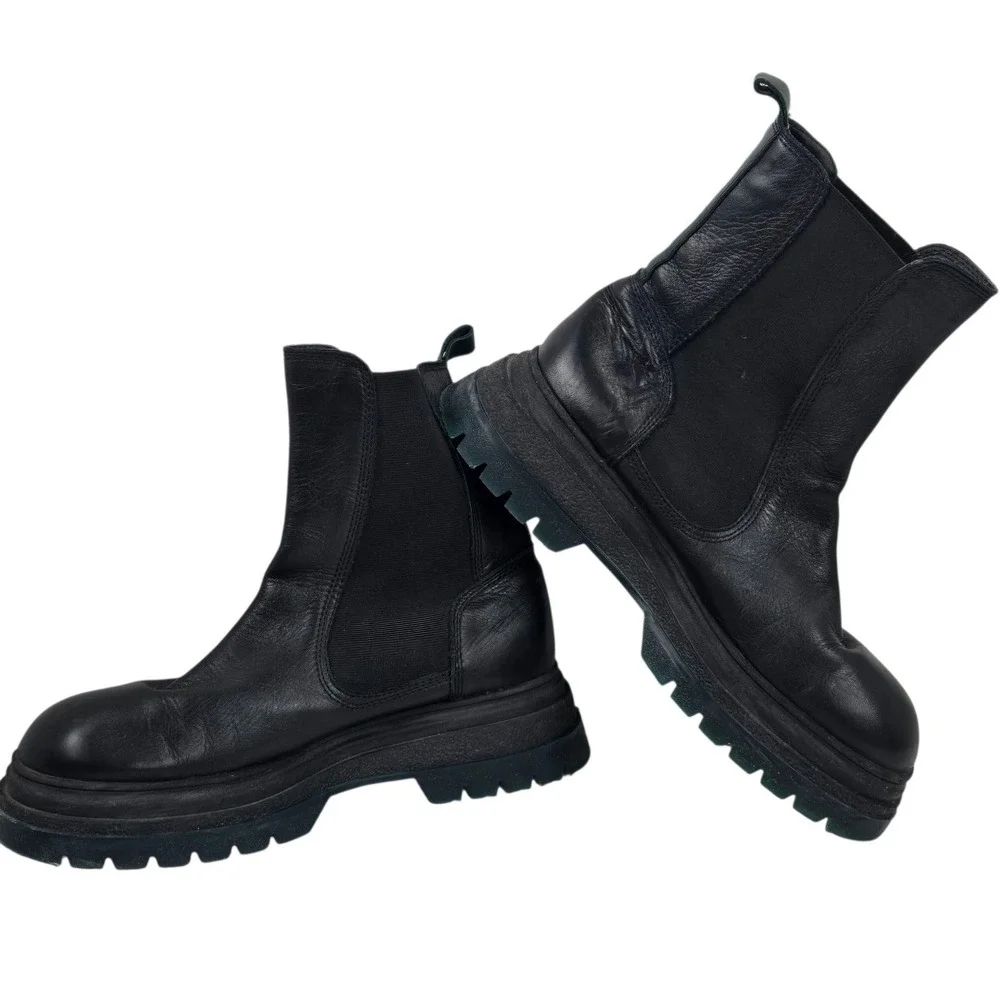Steve Madden Klyde Chelsea Boots Black Leather Green Clear Sole Goth Chunky 9.5